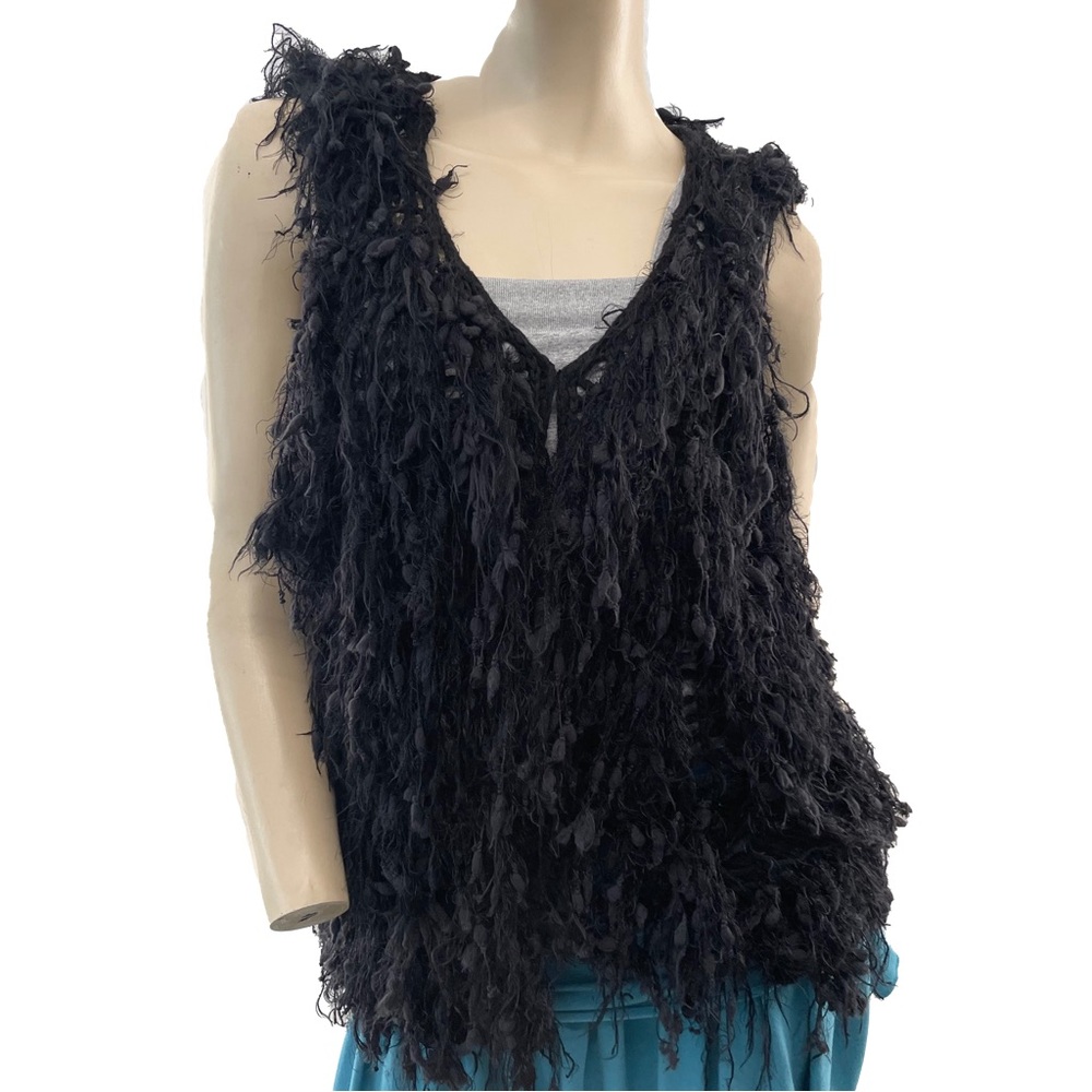 The Classic - Black Fuzzy Fringe Textured Vest